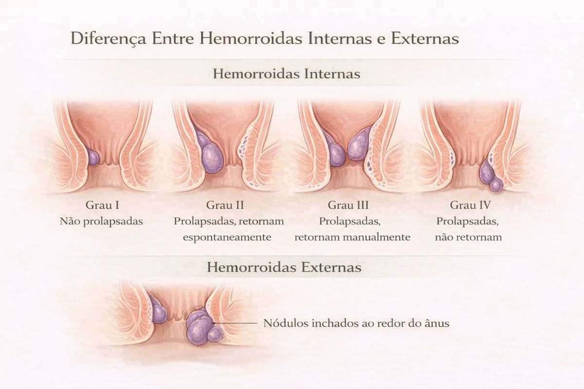 Comparativo entre hemorroidas internas e externas por sintomas e localização