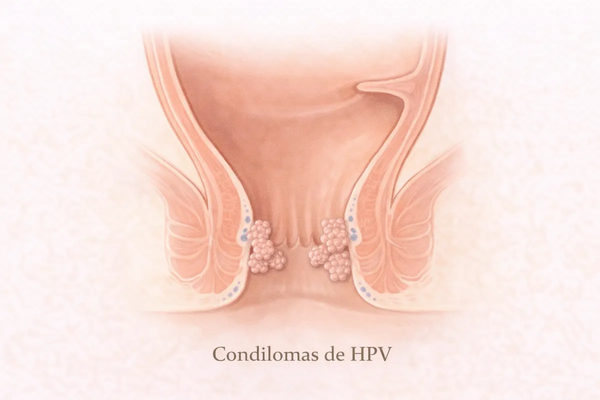 Ilustracao de condilomas associados ao HPV anal