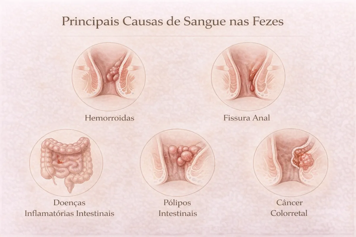 Principais causas de sangue nas fezes em resumo visual